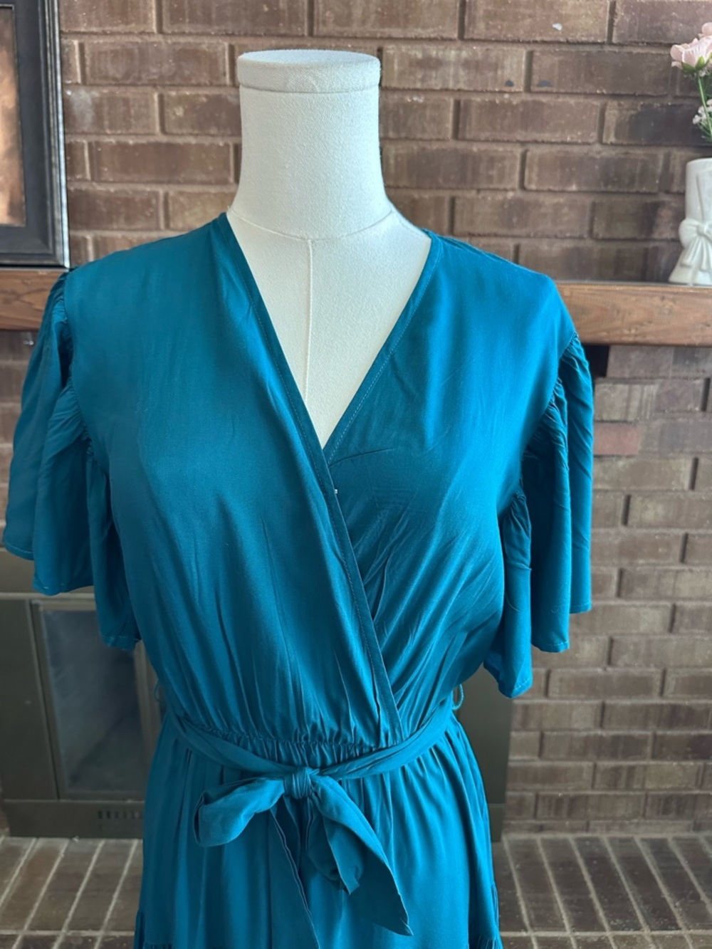 NWT Petal & Pup Teal Wrap Midi Dress | Romantic Boho Coastal Vibes Size S - Picture 4 of 6